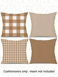 4pcs, Plaid Striped Solid Color Pillow Covers, Fresh Versatile Home Decor Pillow Covers, Best-Selling Style, Decorative Pillow Covers For Sofa Living Room Bedroom, No Pillow Insert - Camel - View 13