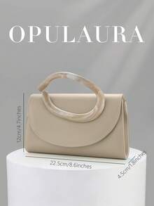 OpulAura 復古純色手拿包，百搭小手提包，時尚 PU 女款包，適合婚禮、派對、舞會、晚餐及其他場合 - 杏色 - 查看 4