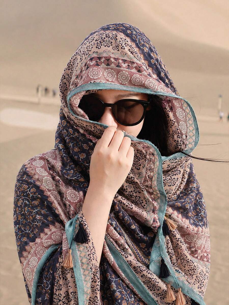 1件新款甜美愛心流蘇女款圍巾,薄款春夏防曬披肩,適合旅行、海灘與冷氣房使用 - 藏蓝色 - 查看 1