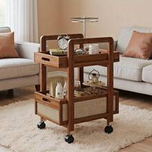 Rolling Side Table, Heavy-Duty Rolling Side Table With Locking Wheels - Mobile Coffee Cart, Open Shelf Design, Compact And Space-Saving, Sturdy Structure. Suitable For Living Room, Bedroom, Kitchen, Office - Easy-To-Assemble Small-Space - Wood - View 5