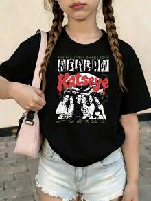KATSEYE Printed Summer T-Shirts, Vintage Y2K Hip Hop Style, Short Sleeve T-Shirt, Summer Clothes For Girls, Toddler Girls' Clothes, Teen Clothes, Kids' Clothes - 黃色 - 查看 1