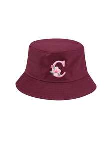 1pc Customized A-Z Letter Bucket Hat, Unisex, Foldable Portable Sun Protection Hat, Burgundy, Beach Travel Hat - Burgundy - View 18