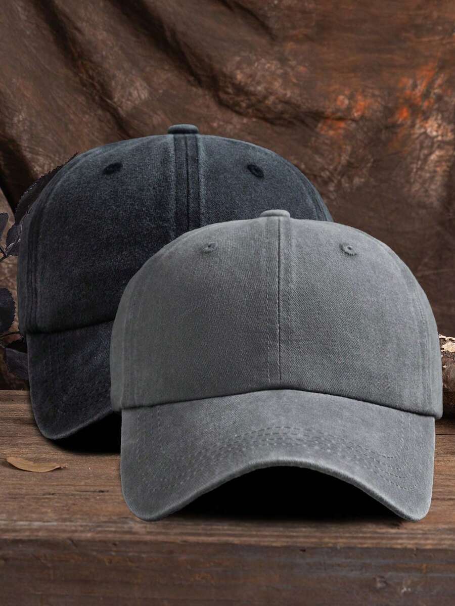 Men's Solid Baseball Cap, Casual - Black + Gray - View 1