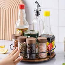 1PC Multifunctional Solid Wood Susan Storage Rack Steel Round Tray Organizer Rotating Turntable For Desktop Condiment Bottles Jars Makeup Tray Suitable For Kitchen Storage, Home Storage, Bedroom Storage - View 4