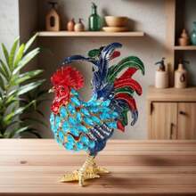 Hand-Painted Rooster Trinket Box - Zinc Alloy Enamel Jewelry Storage For Christmas/Birthday Gifts, Home Decor,4.3inH - Blue - View 7