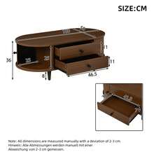 Round Coffee Table With Roll-Up Doors, Walnut Wood Coffee Table With 2 Drawers, Side Table, MDF Living Room Table, Sofa Table With Solid Wood Legs, 100*50*36cm, Load Capacity Up To 50 Kg. - 胡桃木色 - 查看 11