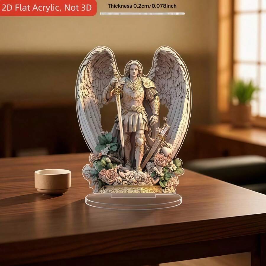 2D旋轉壓克力大天使桌面裝飾品，精緻藝術家家居裝飾，無需電源，提升客廳、臥室、辦公室氛圍，動態翅膀設計，細膩細節 - C - 查看 1