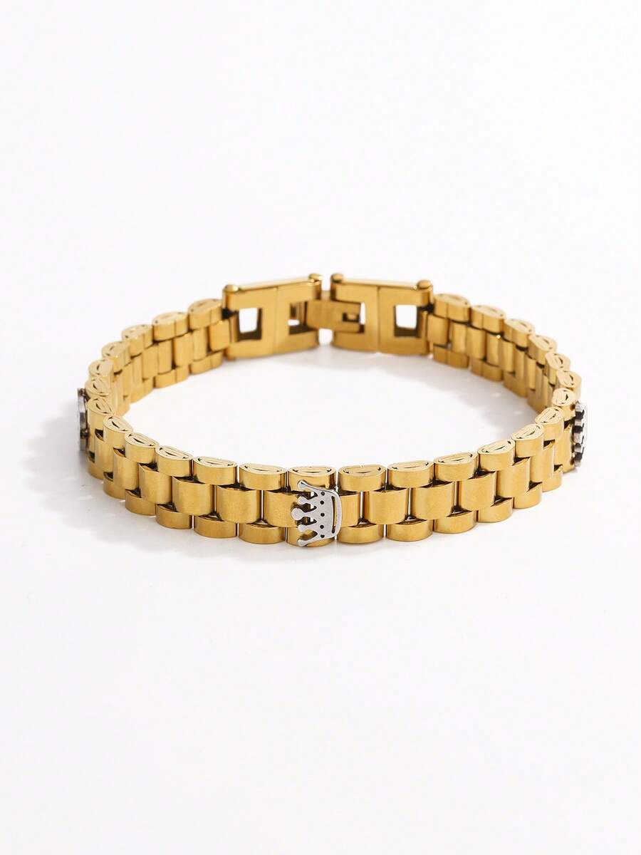 1pc Three Crown Design Stainless Steel Bracelet, Fashionable & Unique Men's/Women's Jewelry, Suitable For Daily Wear - Gold - View 1