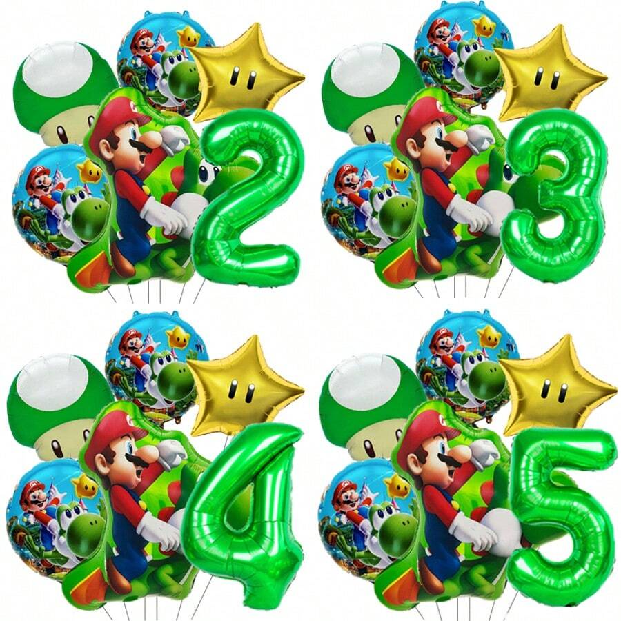 6pcs Kids Birthday Party Home Background Decoration Cartoon Super Brothers Game Aluminum Foil Balloons - Multicolor - View 1