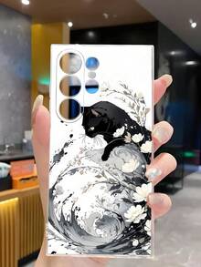 1件時尚黑貓與花卉圖案軟手機殼保護套，適用於 Honor Galaxy A04e/12/A13/A14/A34/A50/A52/A53/A54/S21/S22/S23/S24/S25/S25Ultra/S25FE/S26/S26 PLUS/S26 ULTRA/S26 EDGE/ 6A/7A/8A/ 12T/13T/15T/15 TPRO - 無色 - 查看 5