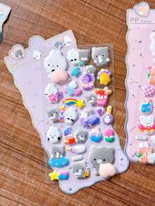 Pegatinas de PVC con relieve 3D con patrón de melocotón lindo, estilo retro Y2K, diseño creativo de oso & conejo para alivio del estrés, pegatinas DIY - Multicolor - Ver 2