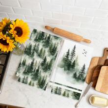 2pcs Foggy Pine Forest Pattern Kitchen Towels, Rectangular Microfiber Kitchen Towels, Dish Cloths, Scouring Pads, Hand Towels, Cooking Baking Tea Towels, Kitchen Decor, Housewarming Gift, Birthday Gift, Bathroom Cleaning Wipes, Decorative Towels - Multicolor - View 7