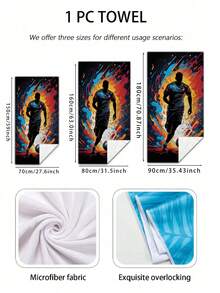 Art Colorful Ink Splatter Soccer Player Silhouette Print Microfiber Large Size Beach Towel, Skin-Friendly Quick-Dry Absorbent Beach Wrap, Soccer Enthusiast Swimming Blanket, Bedroom Throw, Lawn Sports Picnic Multi-Functional Mat - Multicolor - View 4