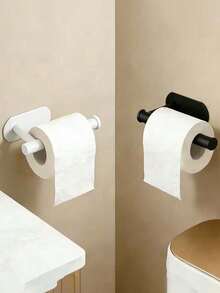 Drill-Free Self-Adhesive Toilet Paper Holder, Wall-Mounted Roll Paper Rack, Modern Minimalist Bathroom Tissue Storage Rack, Suitable For Bathroom, Restroom, Kitchen, RV, Apartment Decor, Black And White 2 Colors Available - Multicolor - View 9