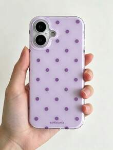 時尚手機殼，極簡可愛設計，黑白波點圖案，相容 iPhone 11 至 17 系列，包含 Pro Max 版本。（3D 效果圖基於實際產品，表面微粒子請謹慎購買，手機殼側面有均勻透明邊框） - 紫色 - 查看 3