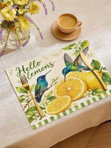 1pc Summer Lemon Pattern Table Runner, Placemat, Pillowcase. Pastoral Style, Spring/Summer Home Kitchen Decor, Suitable For Spring/Summer Home Kitchen Decoration And Party Decoration - Multicolor - View 6