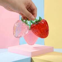 Giant Handmade Jelly Strawberry Soft & Crunchy Bead Filled Sticky Silicone Squeeze Toy, Realistic Food Dessert Stress Relief Toy For Adults, Party Gift, Soft Squishy Toy And Game, Soft Squeeze Game, Couple Game, Sliding Fake Adult Game, Skoshi - Multicolor - View 3
