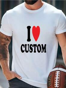 Men's Personalized "I Love You" T-Shirt, Classic Heart Design, Crew Neck And Short Sleeves, Casual And Comfortable Summer Fashion, Valentine's Day Gift - 白色 - 查看 1