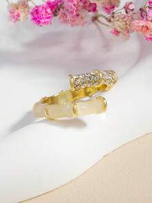 1pc Exquisite Opal & Cubic Zirconia Decorated Cufflink Ring, Gift For Girlfriend - Yellow Gold - View 3