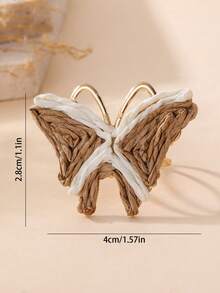 1pc Maillard Color-Block Raffia Butterfly Open Ring, 3D Woven Heart-Shaped Double-Band Ring, Bohemian Vacation Style For Girls, Suitable For Beach Holiday, Campus Daily, Spring/Summer Picnic, Best Friend Travel Photography, Gentle Date Outfit, Autumn Maillard Style, Music Festival Look, Birthday/Valentine's Day Niche Gift, Mori Style Photoshoot - Multicolor - View 3