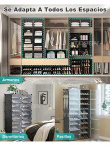 Organizador de Zapatos 6/8/10 Niveles, 2 Filas - Estante Apilable con Puertas Transparentes para Tacones, Botas, Pantuflas - Torre de Almacenamiento Plástico (Entrada, Pasillo, Dormitorio) - Negro - Ver 6