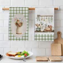 2 Stücke frische ländliche Küchen-Back-Illustrationsmuster Küchentücher, rechteckige Mikrofaser Küchentücher, Geschirrtücher, Scheuerschwämme, Handtücher, Koch-Back-Teetücher, Küchendekoration, Einweihungsgeschenke, Geburtstagsgeschenke, Badezimmer Reinigungstücher, dekorative Handtücher - Verschiedenfarbig - Übersicht 6