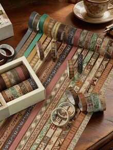 20 Rolls Vintage Washi Tape Box Set, DIY Scrapbooking Decorative Stickers, Adhesive Removable Tape, Handmade Photo Album Envelope Collage Border Material - 1 Set - View 8