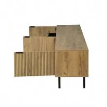 Mueble para TV de 208 * 40 * 48 cm en aglomerado, mueble bajo moderno con sistema de almacenamiento y gestión de cables para salón, unidad de almacenamiento de 3 cajones, compatible con televisores de 85 pulgadas. - Color natural - Ver 6