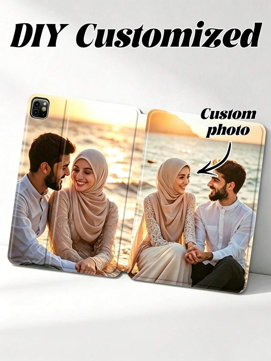 1 pieza Funda protectora de cuero blanco a prueba de golpes para tableta con diseño de rompecabezas de 10 piezas personalizada con foto de pareja, familia o mascota para iPad Pro 13, Air 13 - Blanco - Ver 1