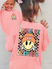 Camiseta de manga corta para chicas, estilo veraniego, con estampado de cuadros, estampado de doble cara con la frase "A LITTLE BIT DRAMATIC", top casual y versátil NYDX5507 - Rojo - Ver 1
