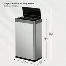 EKO Mirage X 80 Liter Automatic Sensor Trash Can, Matte Black Stainless Steel, Touchless Lid, Fingerprint-Resistant, For Kitchen (SILVER) - Plata - View 2