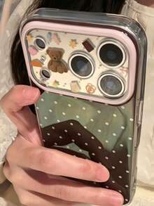 Cute Polka Dot Glossy Anti-Fall Phone Case For 17 Pro Max 11 12 13 14 15 16 Pro Max IMD Anti-Fall Protective Cover Shell - Brown Background With Polka Dots - View 2