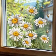 1pc Fresh Daisy & Bee Static Window Cling, Glue-Free Translucent Glass Door & Window Decorative Floral Static Sticker - Multicolor - View 6