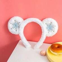 Disney 1pc Frozen-Inspired Plush Mouse Ears Headband, Soft Fuzzy Snowflake Embroidered Hairband For Women & Girls, Cute Princess Cosplay Hair Accessory - View 14