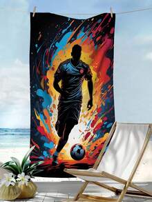 Art Colorful Ink Splatter Soccer Player Silhouette Print Microfiber Large Size Beach Towel, Skin-Friendly Quick-Dry Absorbent Beach Wrap, Soccer Enthusiast Swimming Blanket, Bedroom Throw, Lawn Sports Picnic Multi-Functional Mat - Multicolor - View 13