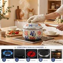 5 Quart Enamel Stockpot With Lid, Retro Cooking Pot, Vintage Floral Stew Bean Simmer Pot With Handle, Kitchen Soup Pot, Retro Classic Design 5 Quart - View 5