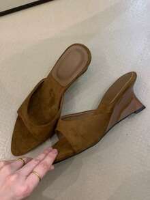 Women's Pointed Toe Wedge Slippers Sandals New Summer Slide Sandals Niche Design High Heel Shoes - Brown - View 7