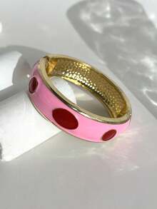 Sweet Pink Colorblock Geometric Asymmetrical Metal Bracelet Striped Resin Bracelet Y2K Girl Personalized Jewelry Suitable For Daily Wear And Party Matching - Multicolor - View 14