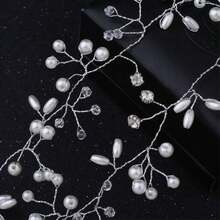 1 pièce Serre-tête en perles Accessoire pour cheveux pour mariée, style européen et américain, serre-tête en perles fait main de 1 m de long, accessoire de robe de mariée - Multicolore - Voir 5