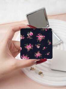 1PC British Country Style Portable Vanity Mirror, Foldable Lightweight Ultra-Thin Convenient Hand Mirror, Durable PU Leather, Suitable For Multiple Occasions And All People, Foldable Square Small Mirror, Pocket Mirror, Fresh Floral Rose Pattern Design, Exquisite And Delicate, Foldable Structure, Durable And Reliable, Drop-Resistant, Easy To Carry, Handheld Makeup Mirror, 180° Flip Cover, Multi-Functional - Multicolor - View 6