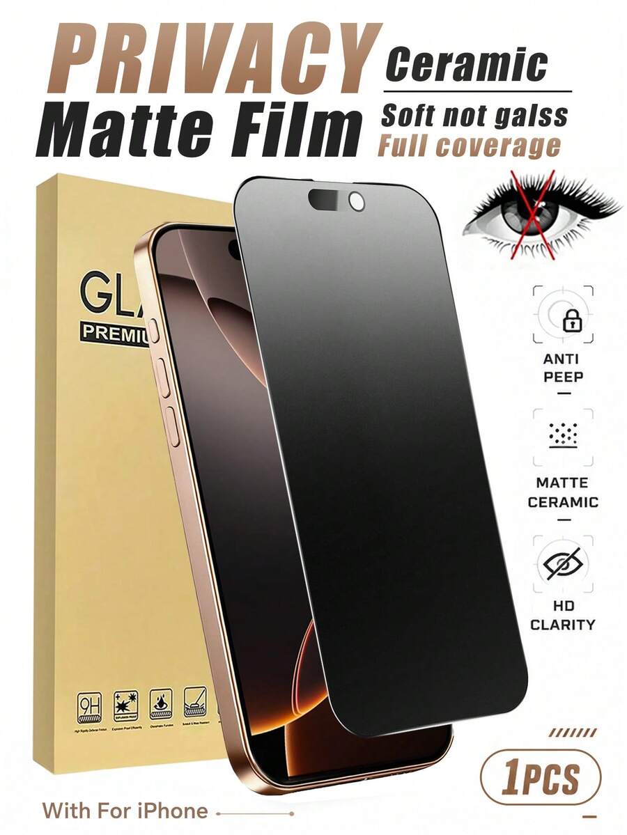 1片霧面防窺防眩光螢幕保護貼，相容 iPhone 17 Pro Max/17 Pro/17 Air/16 Pro Max，防指紋無氣泡觸感順滑，可搭配手機殼使用，適用 16/16 Plus/15/14/13/12/11 Pro Max，生日節日禮物
