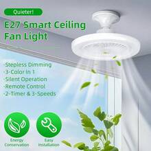 CANMEIJIA 30W 香氛 E27 風扇燈泡，附遙控器，3 色溫無段調光 LED 天花板風扇燈，85-264V 寬電壓白色風扇燈，適用於臥室、客廳、書房 - 24W風扇燈附遙控器 - 查看 2