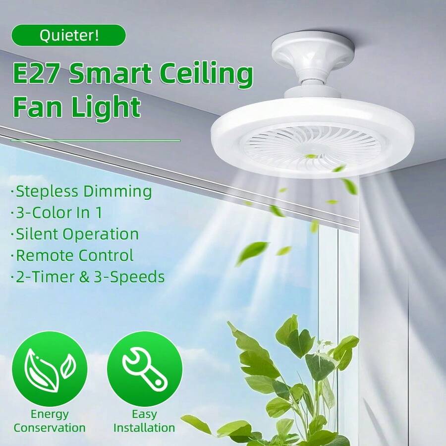 CANMEIJIA 30W 香氛 E27 風扇燈泡，附遙控器，3 色溫無段調光 LED 天花板風扇燈，85-264V 寬電壓白色風扇燈，適用於臥室、客廳、書房