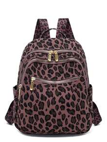 Fashionable Women's Leopard Print Backpack - Purple - View 2