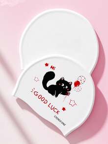 1pc Women's Plus Size Cat Silicone Swim Cap, Waterproof Ear Protection Swimming Cap For Long Hair, Fashionable Comfortable Non-Tight Fit - Multicolor - View 3