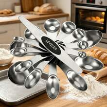 Stainless Steel Black Magnetic Measuring Cups/Double-Headed Magnetic Measuring Spoons, With Clear Markings, Easy To Clean, - Stainless Steel Stackable Measuring Cups, For Daily Measurement/Cooking Baking Dry And Liquid Portioning - Black - View 11