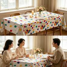 1/3pcs Happy Birthday Disposable Plastic Tablecloth, White Base With Vibrant Multicolor Balloons, Confetti & "Happy Birthday" Letter Print Rectangular Table Cover, Birthday Table Decoration Adults, Family Birthday Dinner, Indoor Outdoor Party Supplies - Birthday Balloons - View 3