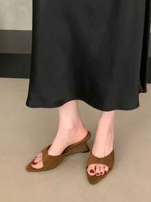 Women's Pointed Toe Wedge Slippers Sandals New Summer Slide Sandals Niche Design High Heel Shoes - Brown - View 4