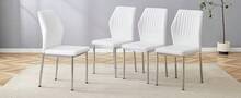 Set Of 4 Elegant Dining Chairs In Light Luxury Style: White PU Back With Vertical Ribbing + Silver - White - View 9