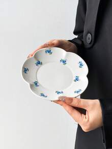 1 pieza/4 piezas Platos de cerámica con estampado floral multicolor, platos de 6 pulgadas con borde floral pintado a mano estilo Ins, plato para joyas, plato para postres, plato para aperitivos, plato para pasteles, bandeja, plato multiusos, regalo para amigos - Multicolor - Ver 10